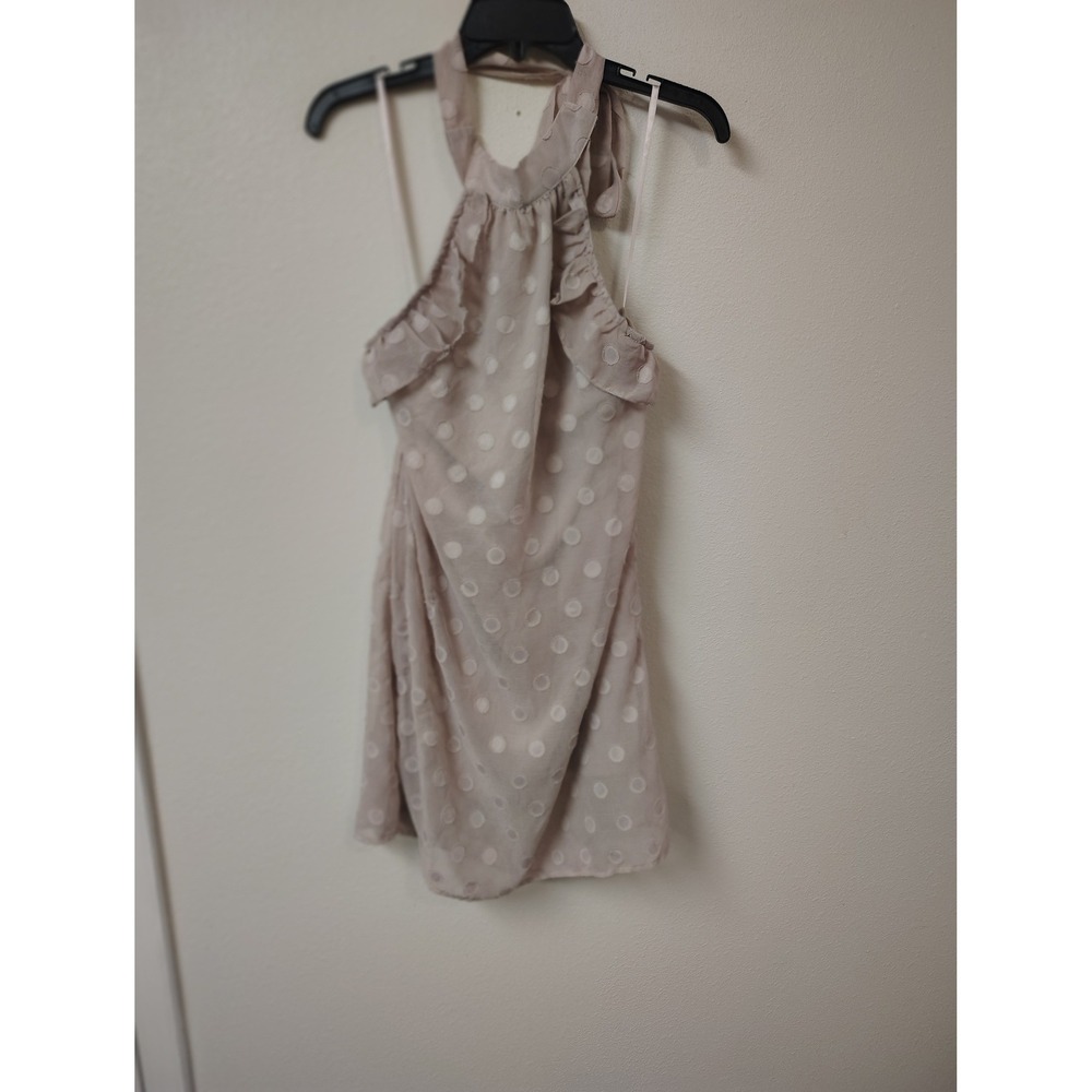She + Sky Mauve Swiss Dot Ruffle Halter Mini Dress Size Medium